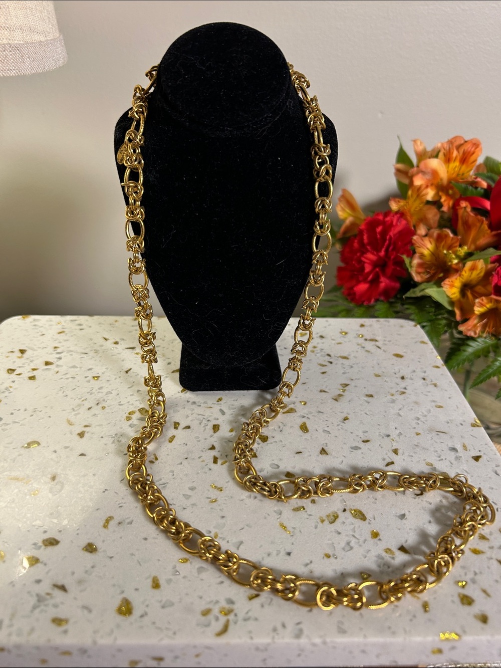Vintage Vendome Long Gold-Link Statement Necklace for Women 24”